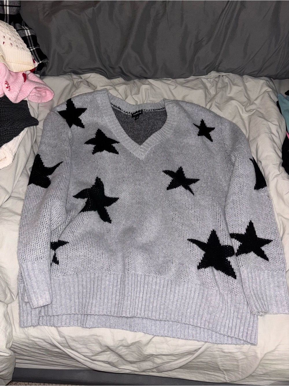 Torrid Gray Star V-Neck Sweater - Women's Cozy Knit